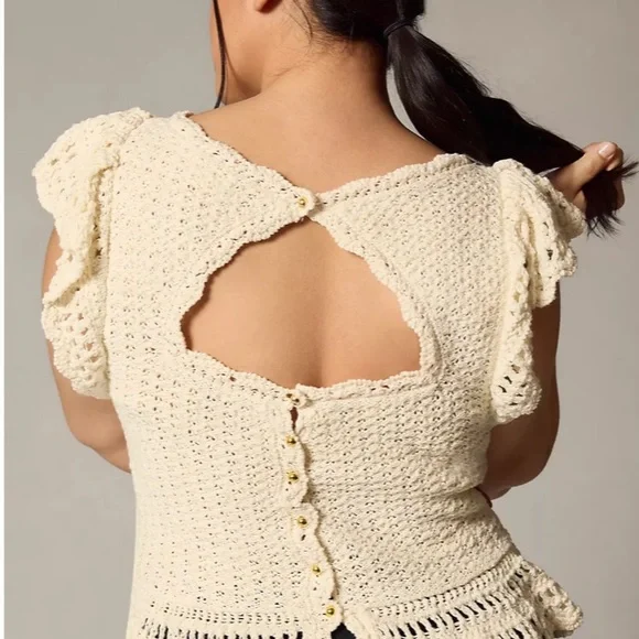 Anthropologie Flutter-Sleeve Sweater Top - Picture 2 of 7